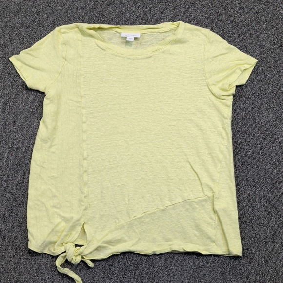 J. Jill Coastal Linen Side Tie Knit Top Small Yellow Short Sleeve Minimalist — photo 2